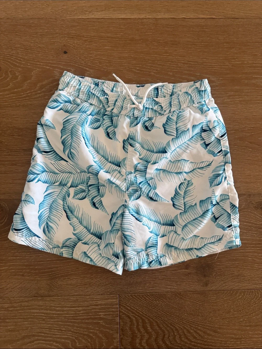 Janie and Jack White Shorts with Blue Tropical Leaf Print